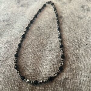 Vintage sterling with black beads 14” choker
